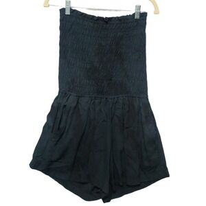 Khush Kamea Romper Murky Black Strapless Smocked Tube Top Pockets Large NEW